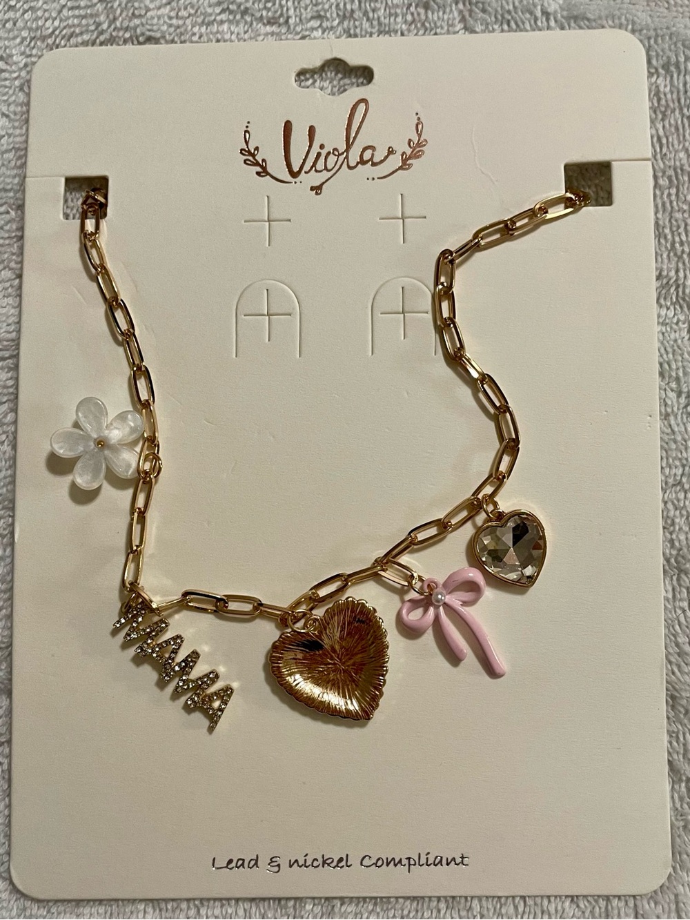Viola MAMA Theme Goldtone Charm Necklace